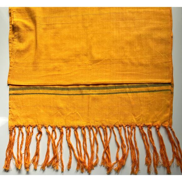 Handloom Bright Yellow Summer color Scarf with a border. 100% cotton. New. - Picture 1 of 3